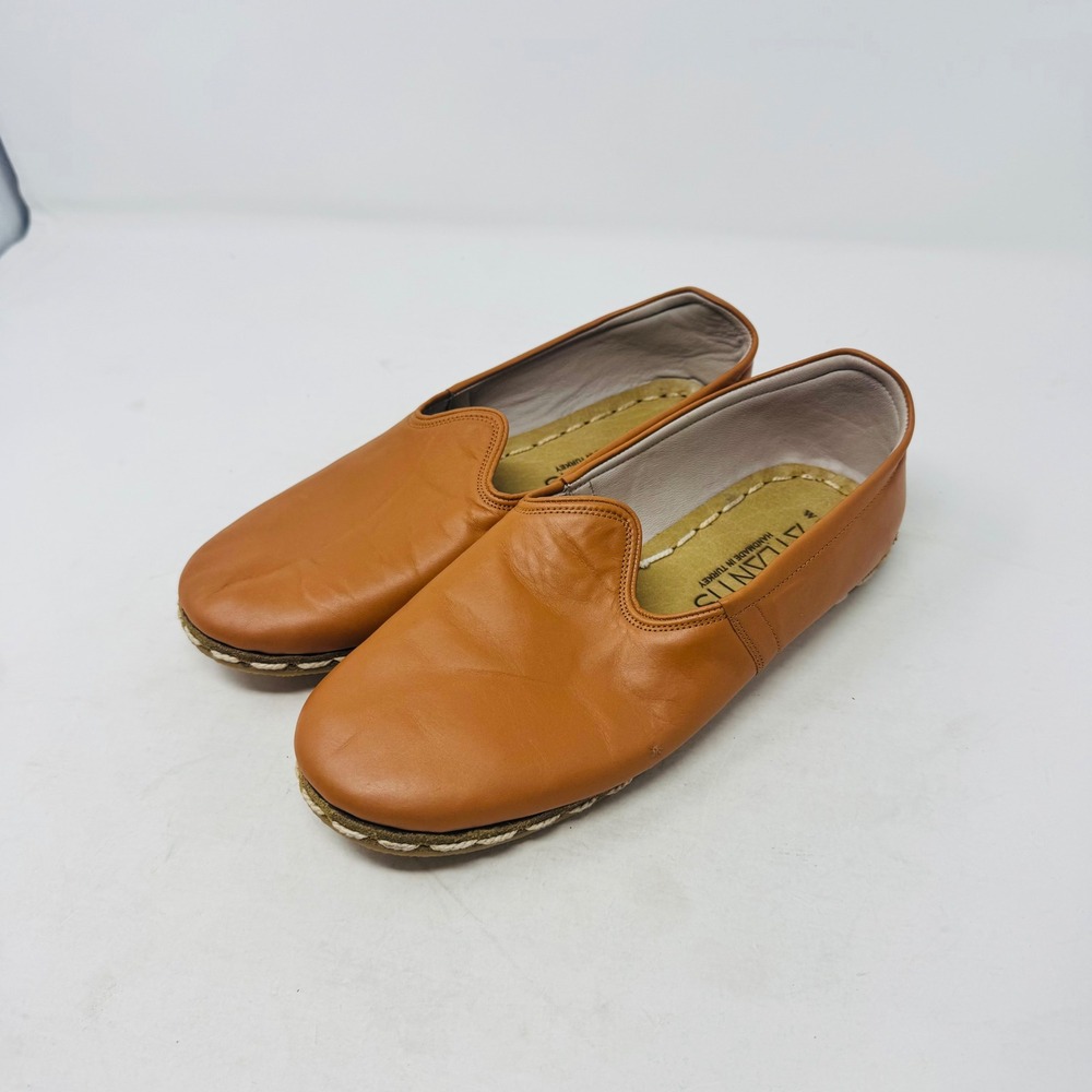 Atlantis Handmade Tan Leather Loafers Size 8 Boho Natural Coastal Heritage